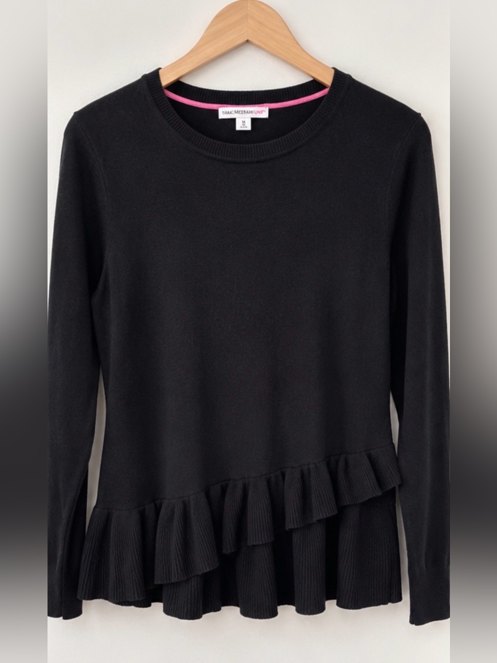 🖤 Isaac Mizrahi Live! Black Ruffle Peplum Sweater – Size M - Picture 2 of 3